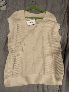 Calvin Klein Cream Cable-Panel V-Neck Sweater Vest